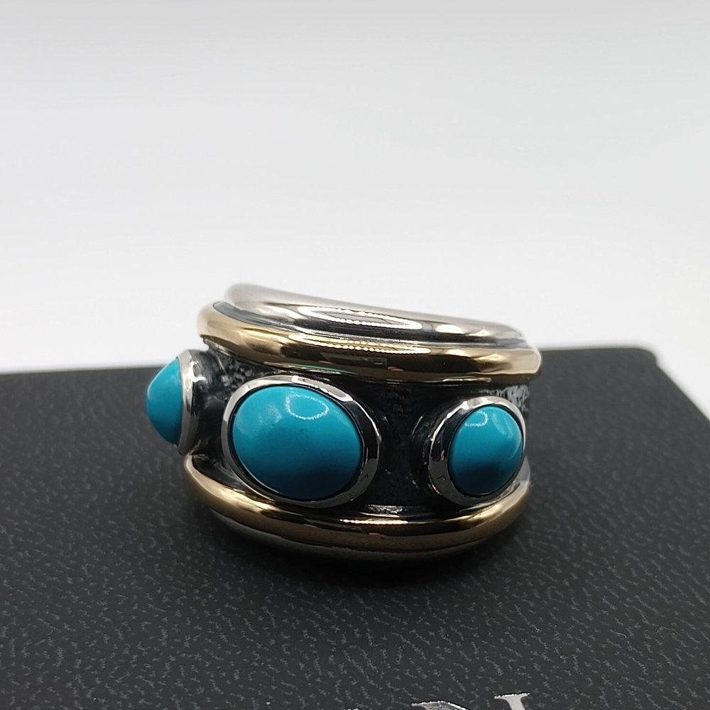 David Yurman Turquoise and Silver Ring with Gold Highlights - Picture 2 of 9